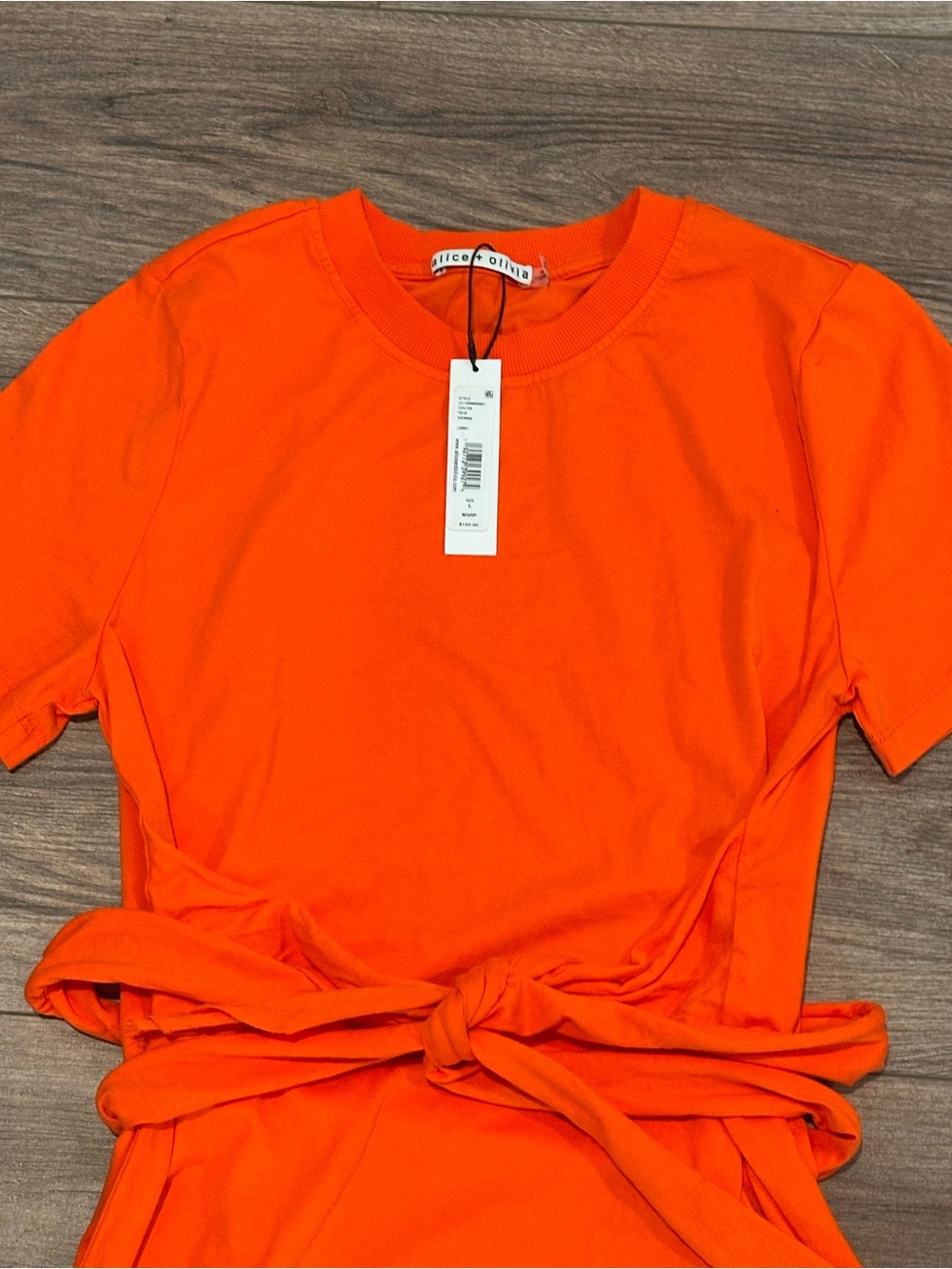 NWT! Alice + Olivia Evie Vibrant Orange Tie-Waist Dress Size Large - Picture 5 of 10